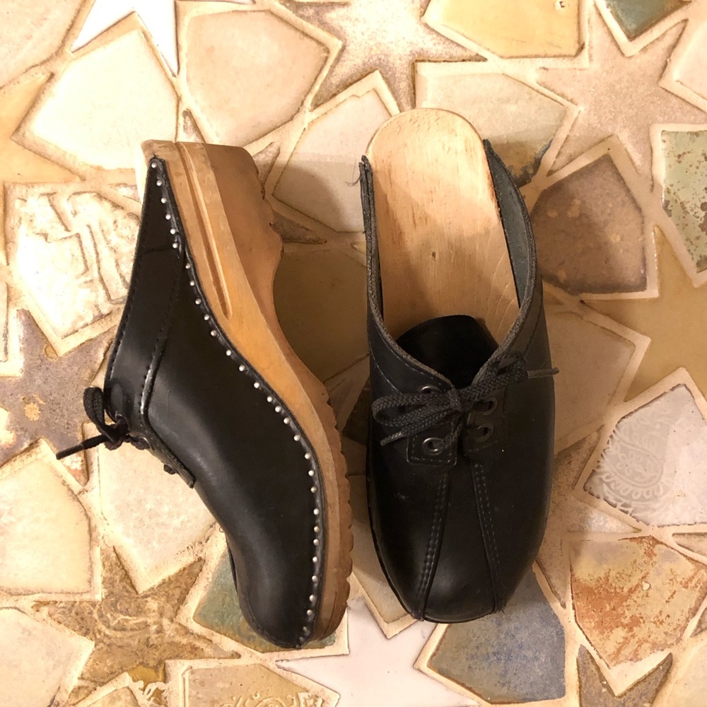 Troentorps Swedish black wooden clogs size 38